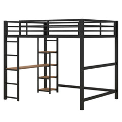 Bellemave® Full Size Metal Loft Bed with Built - in Desk and Storage Shelves - Bellemave