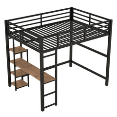 Bellemave® Full Size Metal Loft Bed with Built - in Desk and Storage Shelves - Bellemave