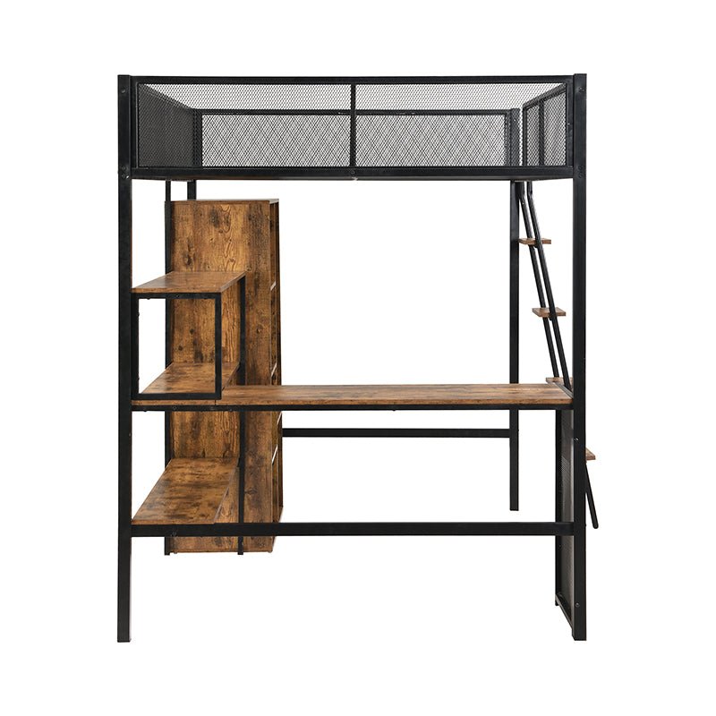 Bellemave® Full Size Metal Loft bed with Built - in Desk, Wardrobeand Shelves - Bellemave