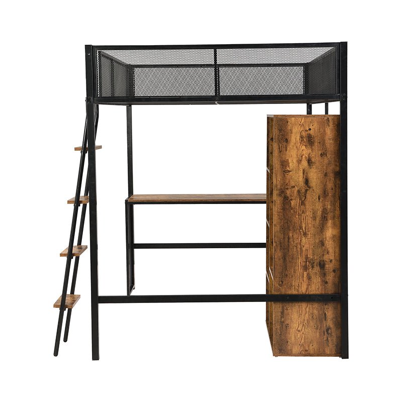 Bellemave® Full Size Metal Loft bed with Built - in Desk, Wardrobeand Shelves - Bellemave