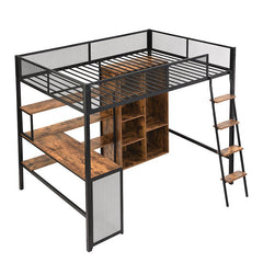 Bellemave® Full Size Metal Loft bed with Built - in Desk, Wardrobeand Shelves - Bellemave