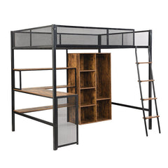 Bellemave® Full Size Metal Loft bed with Built - in Desk, Wardrobeand Shelves - Bellemave