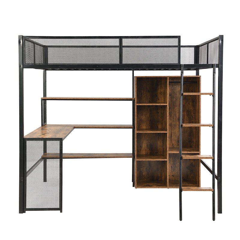 Bellemave® Full Size Metal Loft bed with Built - in Desk, Wardrobeand Shelves - Bellemave