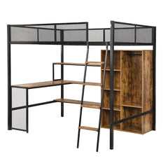 Bellemave® Full Size Metal Loft bed with Built - in Desk, Wardrobeand Shelves - Bellemave