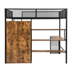 Bellemave® Full Size Metal Loft bed with Built - in Desk, Wardrobeand Shelves - Bellemave