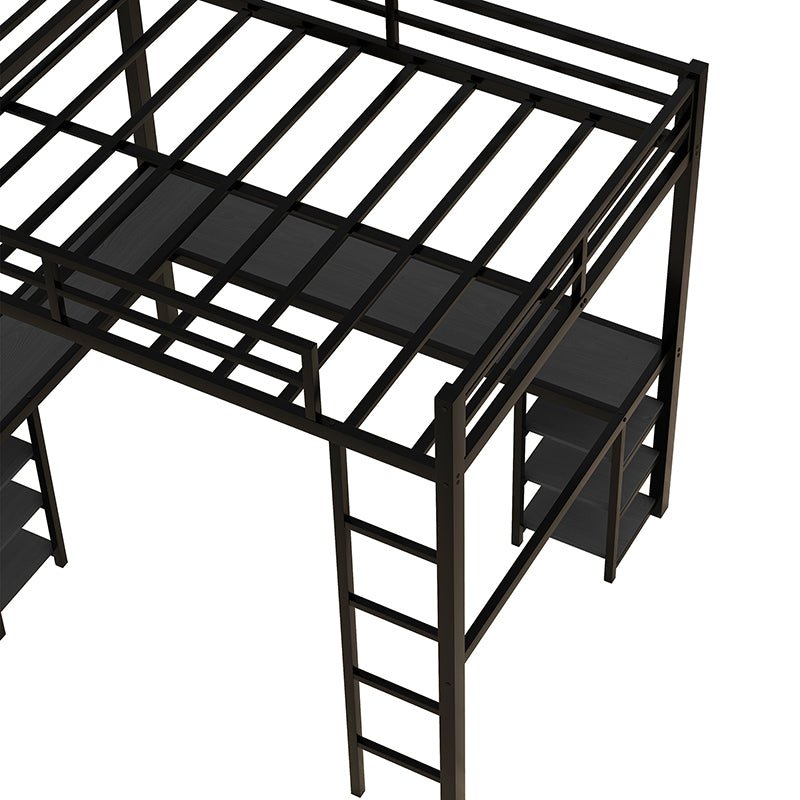 Bellemave® Full Size Metal Loft Bed with Desk and Shelves, Ladder and Guardrails - Bellemave