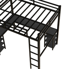 Bellemave® Full Size Metal Loft Bed with Desk and Shelves, Ladder and Guardrails - Bellemave