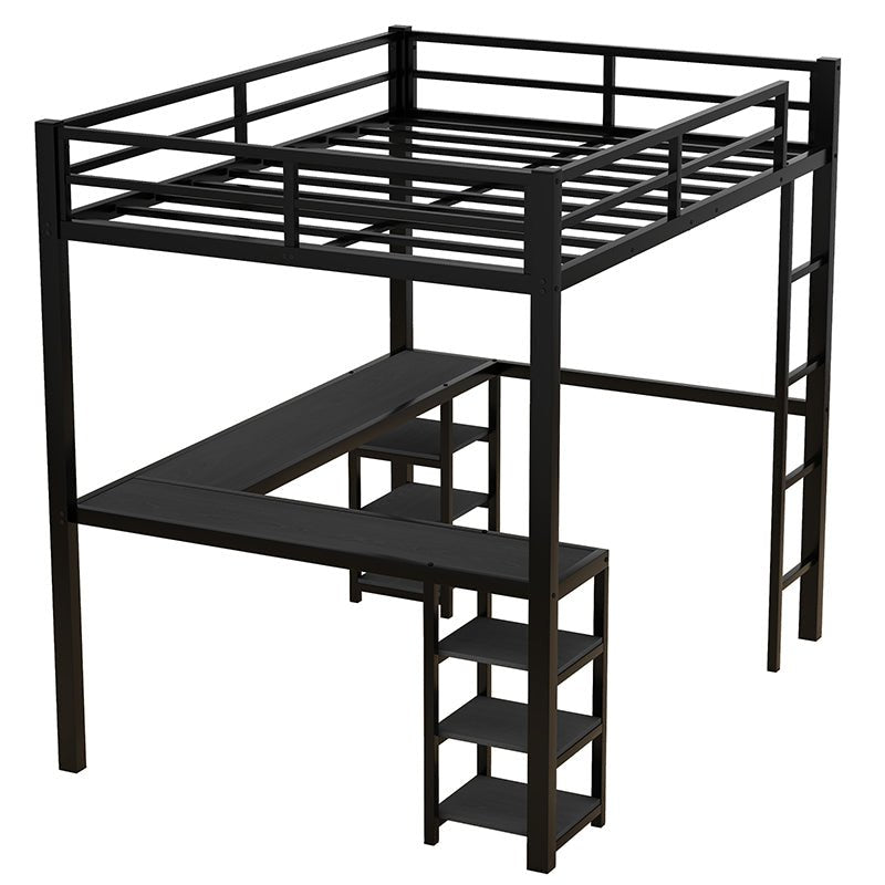 Bellemave® Full Size Metal Loft Bed with Desk and Shelves, Ladder and Guardrails - Bellemave