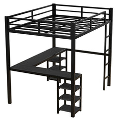 Bellemave® Full Size Metal Loft Bed with Desk and Shelves, Ladder and Guardrails - Bellemave