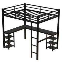 Bellemave® Full Size Metal Loft Bed with Desk and Shelves, Ladder and Guardrails - Bellemave