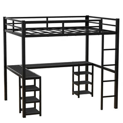 Bellemave® Full Size Metal Loft Bed with Desk and Shelves, Ladder and Guardrails - Bellemave