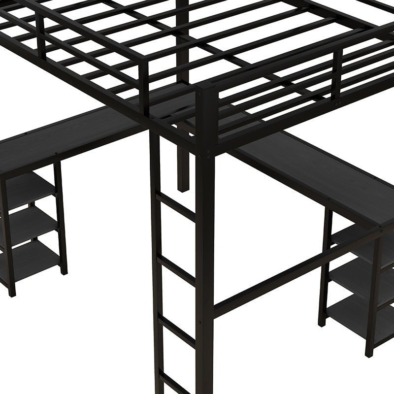 Bellemave® Full Size Metal Loft Bed with Desk and Shelves, Ladder and Guardrails - Bellemave
