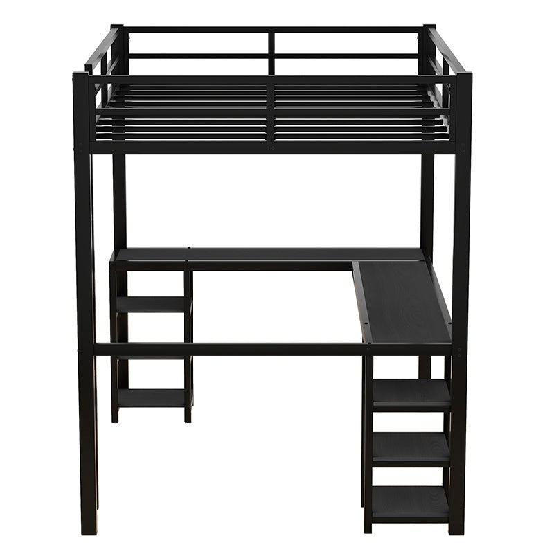 Bellemave® Full Size Metal Loft Bed with Desk and Shelves, Ladder and Guardrails - Bellemave