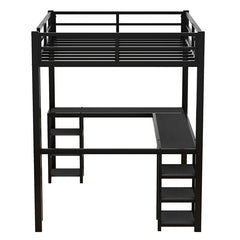 Bellemave® Full Size Metal Loft Bed with Desk and Shelves, Ladder and Guardrails - Bellemave