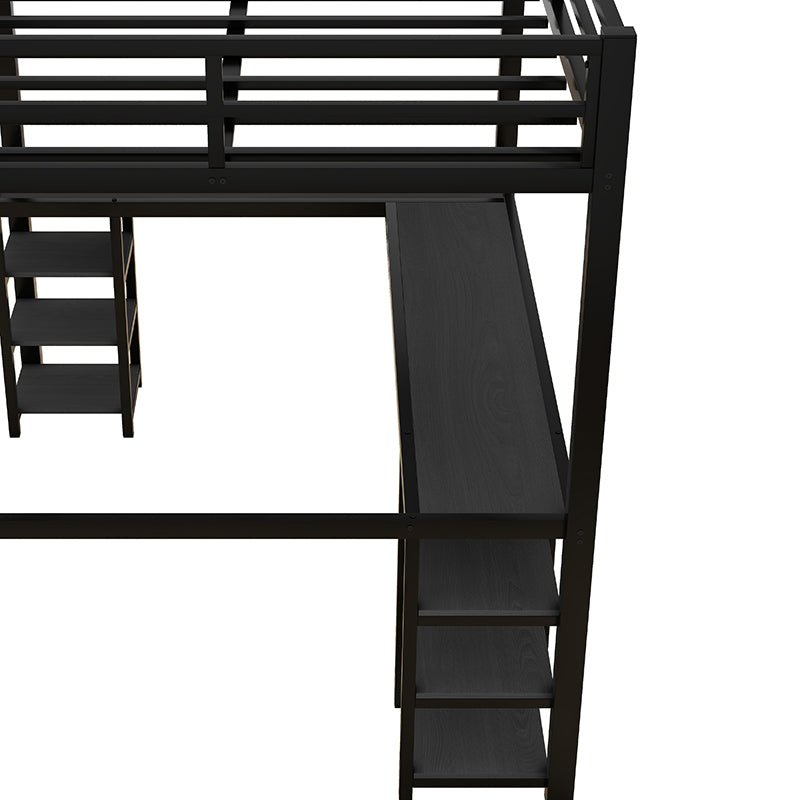 Bellemave® Full Size Metal Loft Bed with Desk and Shelves, Ladder and Guardrails - Bellemave