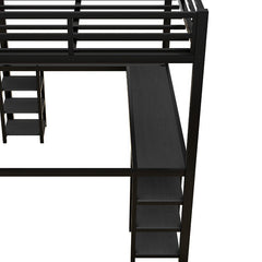 Bellemave® Full Size Metal Loft Bed with Desk and Shelves, Ladder and Guardrails - Bellemave