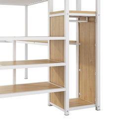 Bellemave® Full Size Metal Loft Bed with Desk, Storage Staircase, Small Wardrobe and LED Light - Bellemave