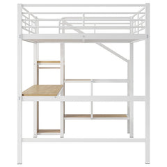 Bellemave® Full Size Metal Loft Bed with Desk, Storage Staircase, Small Wardrobe and LED Light - Bellemave