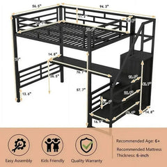 Bellemave® Full Size Metal Loft Bed with Desk, Storage Stairs and Small Wardrobe - Bellemave