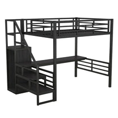 Bellemave® Full Size Metal Loft Bed with Desk, Storage Stairs and Small Wardrobe - Bellemave