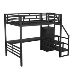 Bellemave® Full Size Metal Loft Bed with Desk, Storage Stairs and Small Wardrobe - Bellemave