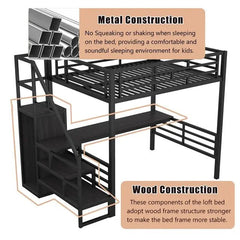 Bellemave® Full Size Metal Loft Bed with Desk, Storage Stairs and Small Wardrobe - Bellemave