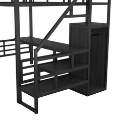 Bellemave® Full Size Metal Loft Bed with Desk, Storage Stairs and Small Wardrobe - Bellemave