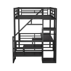 Bellemave® Full Size Metal Loft Bed with Desk, Storage Stairs and Small Wardrobe - Bellemave