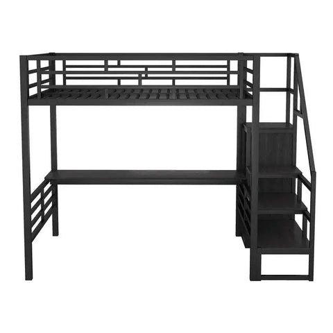 Bellemave® Full Size Metal Loft Bed with Desk, Storage Stairs and