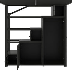 Bellemave® Full Size Metal Loft Bed with Storage Shelves, Cabinets and Wardrobe - Bellemave