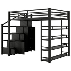 Bellemave® Full Size Metal Loft Bed with Storage Shelves, Cabinets and Wardrobe - Bellemave