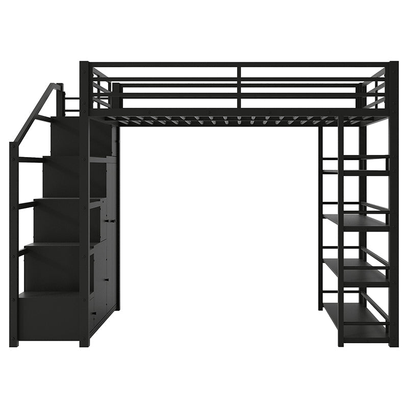 Bellemave® Full Size Metal Loft Bed with Storage Shelves, Cabinets and Wardrobe - Bellemave