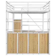 Bellemave® Full Size Metal Loft Bed with Storage Staircase and Wardrobe,Shelves and Lockers - Bellemave