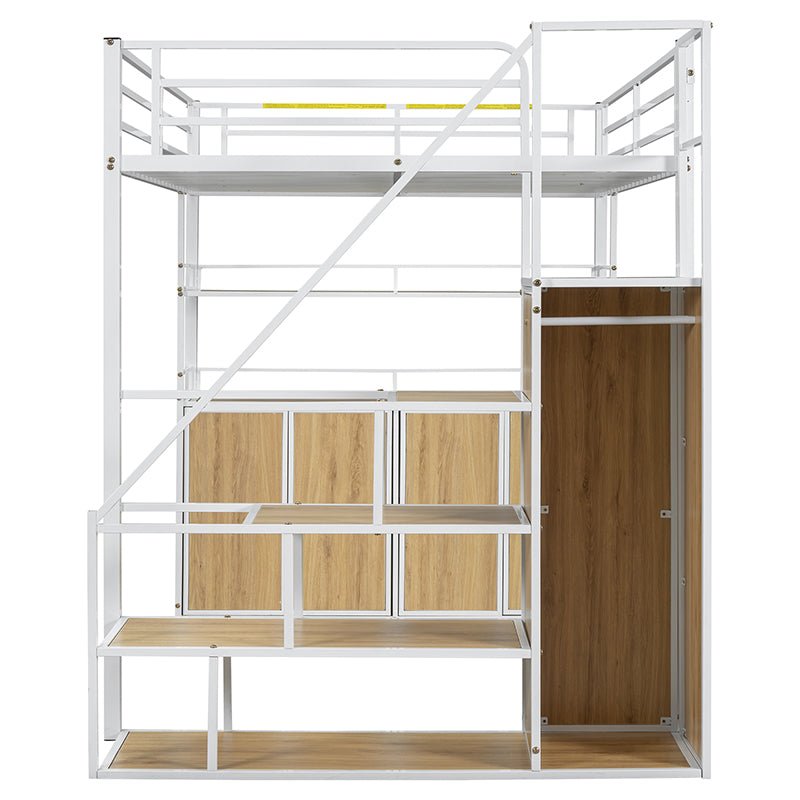 Bellemave® Full Size Metal Loft Bed with Storage Staircase and Wardrobe,Shelves and Lockers - Bellemave