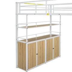 Bellemave® Full Size Metal Loft Bed with Storage Staircase and Wardrobe,Shelves and Lockers - Bellemave