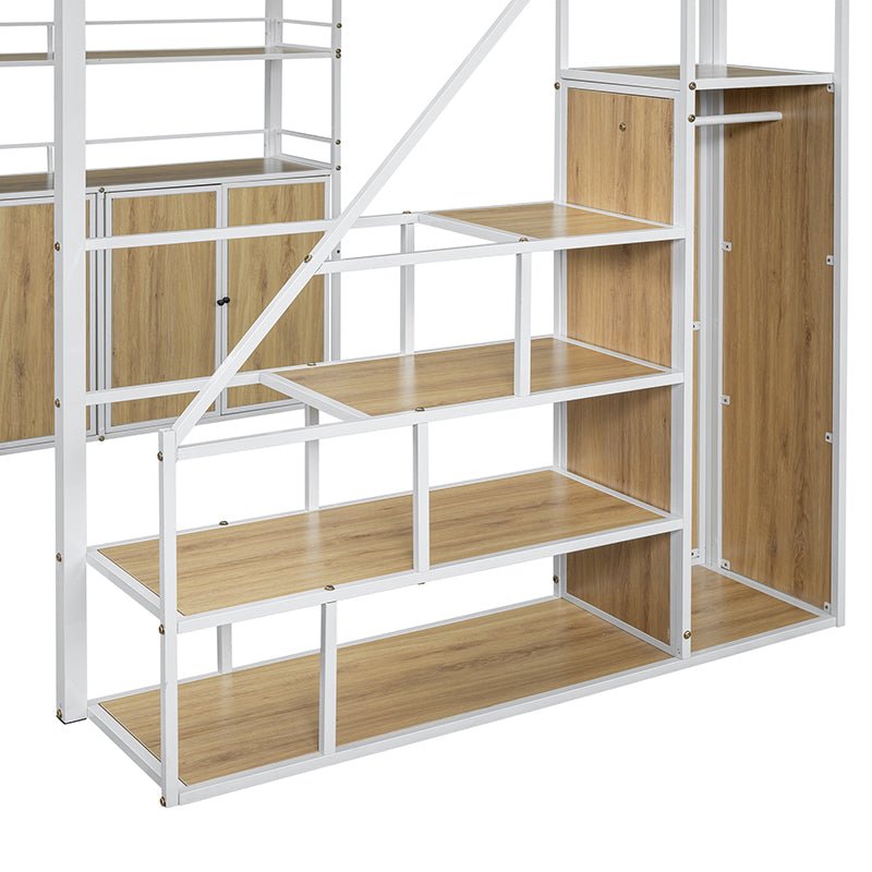Bellemave® Full Size Metal Loft Bed with Storage Staircase and Wardrobe,Shelves and Lockers - Bellemave
