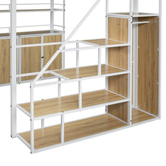 Bellemave® Full Size Metal Loft Bed with Storage Staircase and Wardrobe,Shelves and Lockers - Bellemave