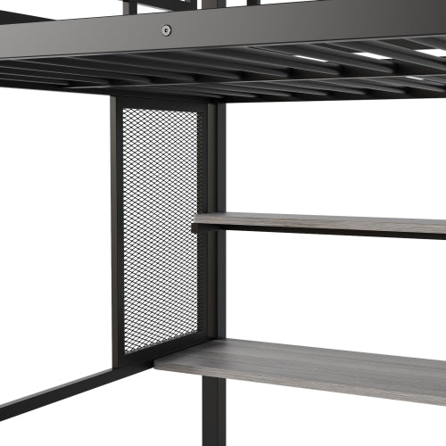 Bellemave® Full Size Metal Loft Bed with Wardrobe, Desk, Storage Shelves - Bellemave