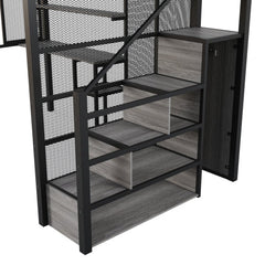 Bellemave® Full Size Metal Loft Bed with Wardrobe, Desk, Storage Shelves - Bellemave