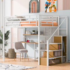 Bellemave® Full Size Metal Loft Bed with Wardrobe, Desk, Storage Shelves - Bellemave