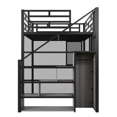 Bellemave® Full Size Metal Loft Bed with Wardrobe, Desk, Storage Shelves - Bellemave