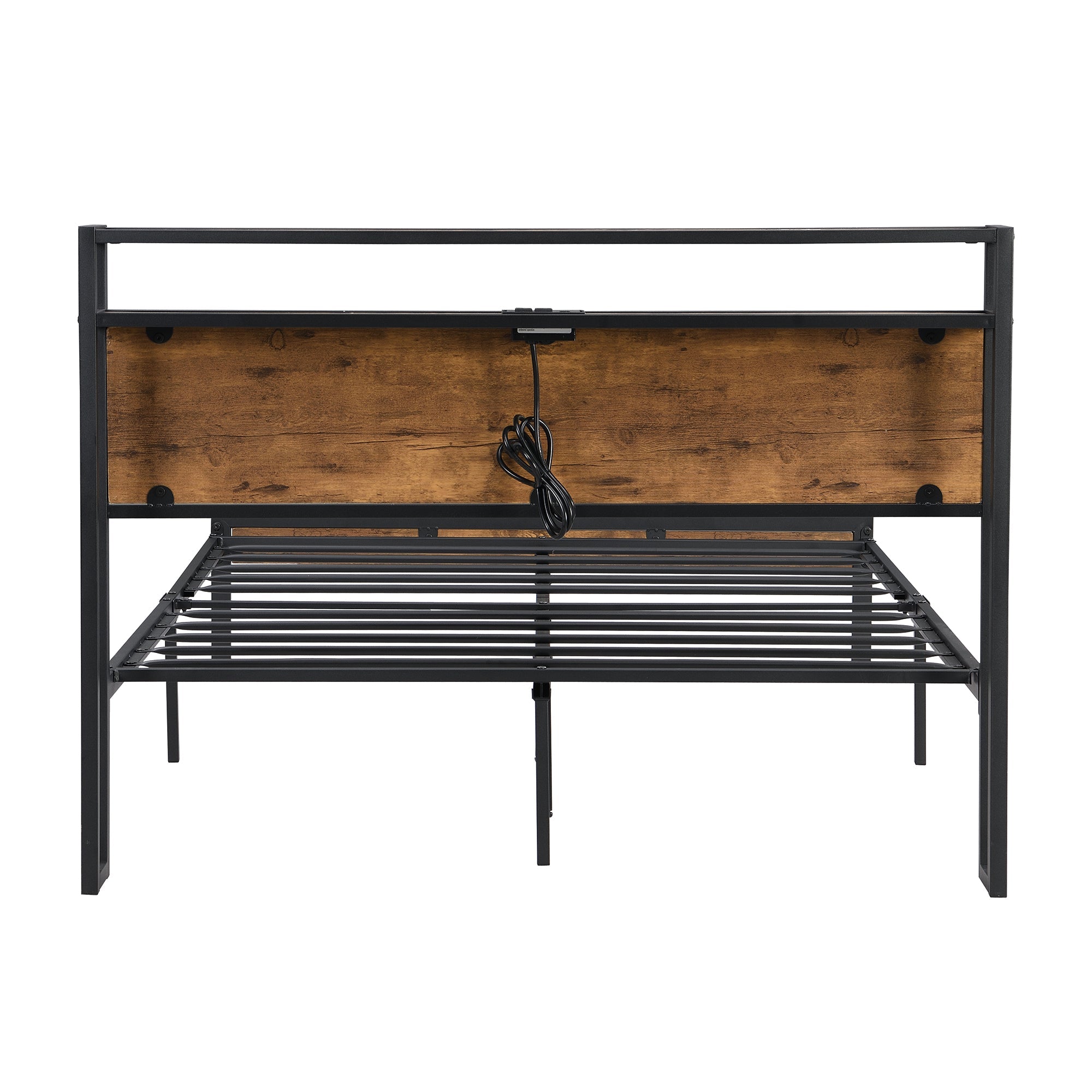 Bellemave® Full Size Metal Platform Bed Frame with Wooden Headboard and Footboard with USB LINER - Bellemave