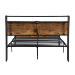 Bellemave® Full Size Metal Platform Bed Frame with Wooden Headboard and Footboard with USB LINER - Bellemave
