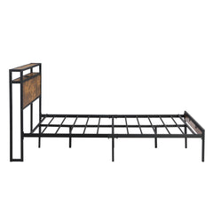 Bellemave® Full Size Metal Platform Bed Frame with Wooden Headboard and Footboard with USB LINER - Bellemave