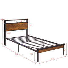 Bellemave® Full Size Metal Platform Bed Frame with Wooden Headboard and Footboard with USB LINER - Bellemave