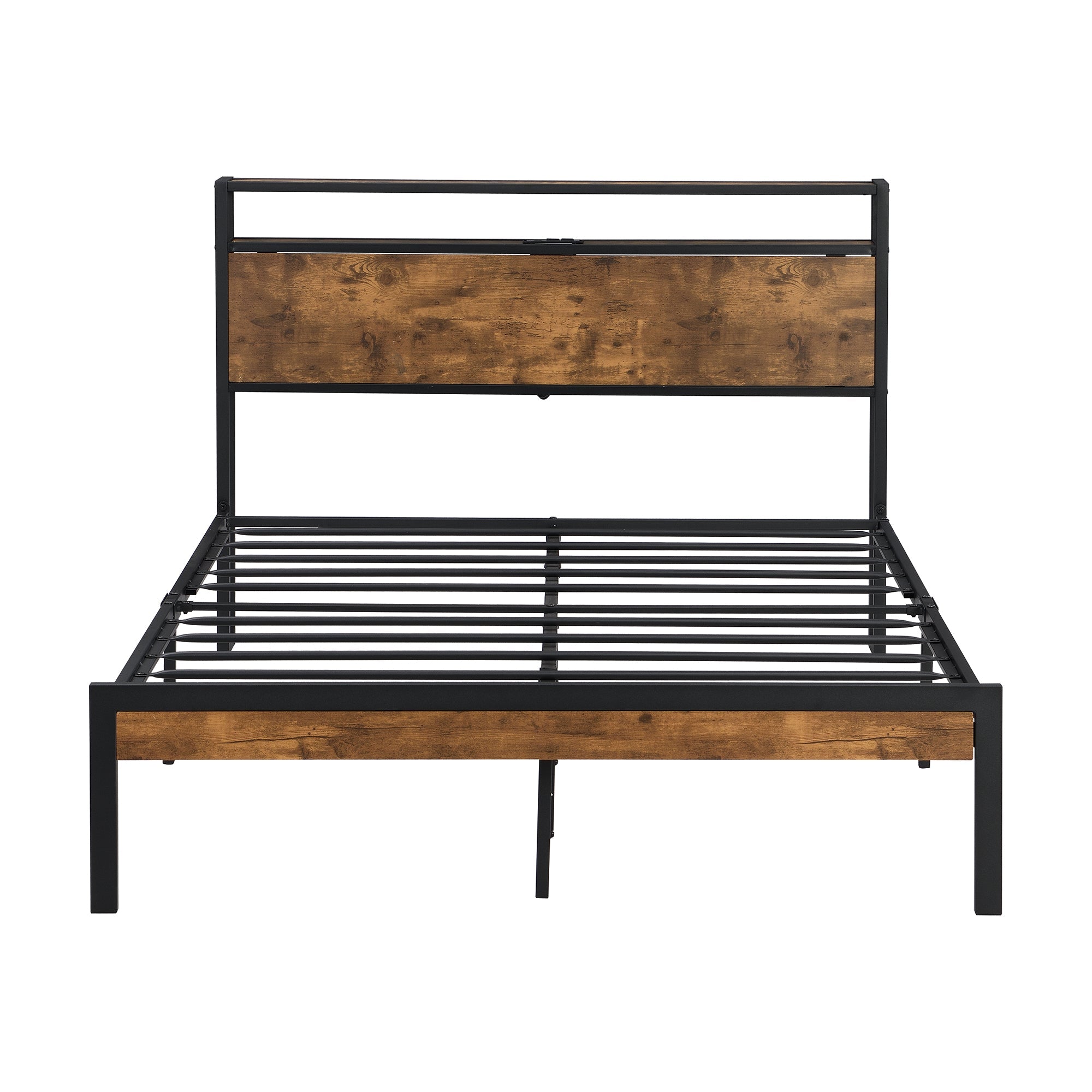 Bellemave® Full Size Metal Platform Bed Frame with Wooden Headboard and Footboard with USB LINER - Bellemave