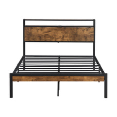 Bellemave® Full Size Metal Platform Bed Frame with Wooden Headboard and Footboard with USB LINER - Bellemave