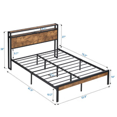 Bellemave® Full Size Metal Platform Bed Frame with Wooden Headboard and Footboard with USB LINER - Bellemave