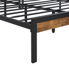Bellemave® Full Size Metal Platform Bed Frame with Wooden Headboard and Footboard with USB LINER - Bellemave