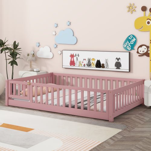 Bellemave® Full Size Montessori Floor Bed with Fence and Door - Bellemave